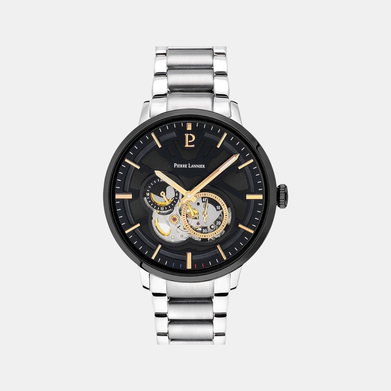 Trio Men Automatic Black Dial Analog Stainless Steel Watch 331H131