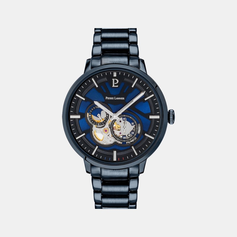 Trio Men Automatic Blue Dial Analog Stainless Steel Watch 333D469