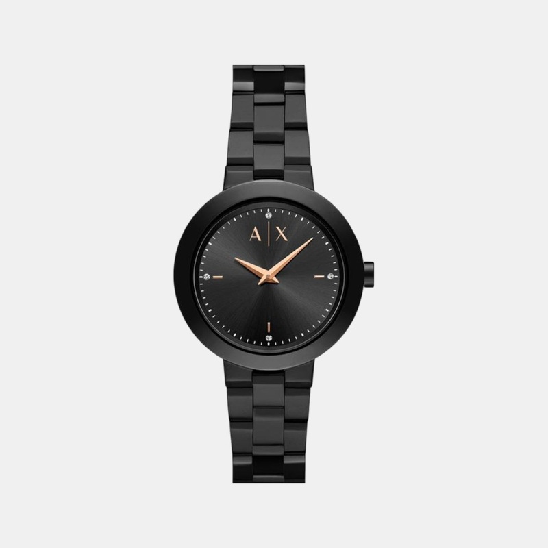 Women Quartz Black Dial Analog Stainless Steel Watch AX5173