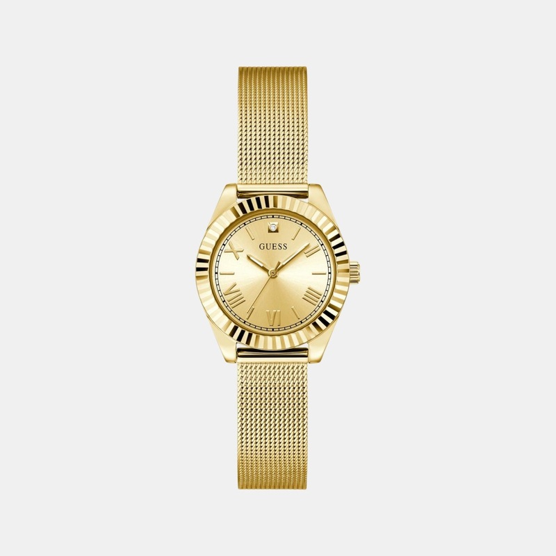 Women Quartz Champagne Dial Analog Steel Mesh Watch GW0842L2