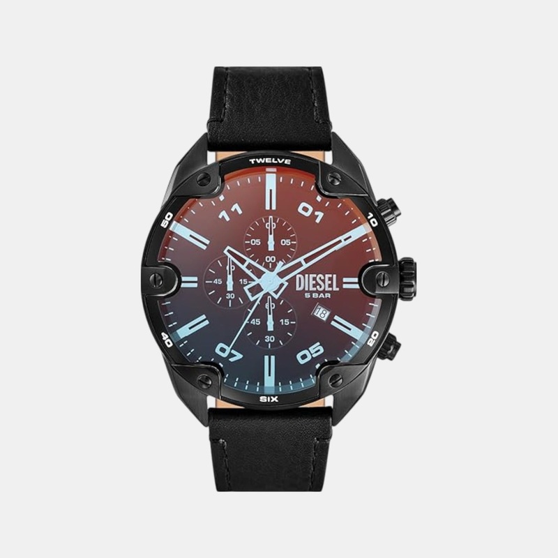 Men Quartz Black Dial Chronograph Leather Watch DZ4667