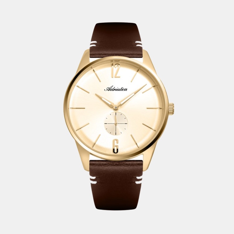 Men Quartz Champagne Dial Analog Leather Watch A8264.1251XLQ
