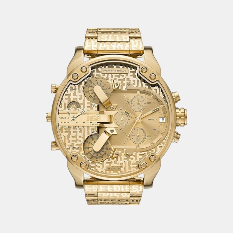 Men Quartz Gold Dial Chronograph Stainless Steel Watch DZ7479