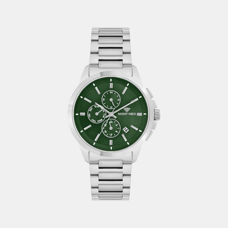 Men Quartz Green Dial Analog Stainless Steel Watch G1051M-M1114