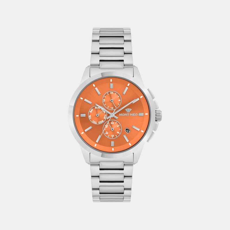 Men Quartz Orange Dial Analog Stainless Steel Watch G1051M-M1119