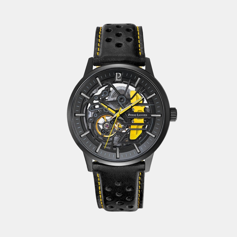 Paddock Men Automatic Black Dial Analog Leather Watch 338A443
