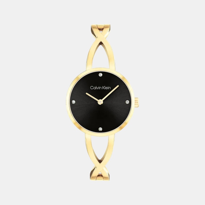 Sculpted Embrace Women Quartz Black Dial Analog Stainless Steel Watch 25100059