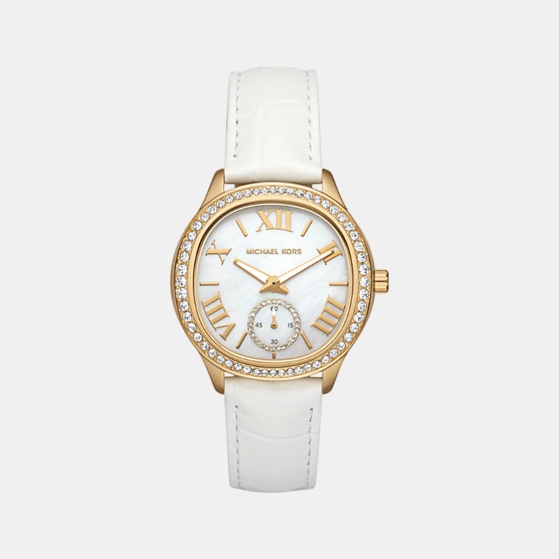 Women Quartz Mother Of Pearl Dial Analog Leather Watch MK4818