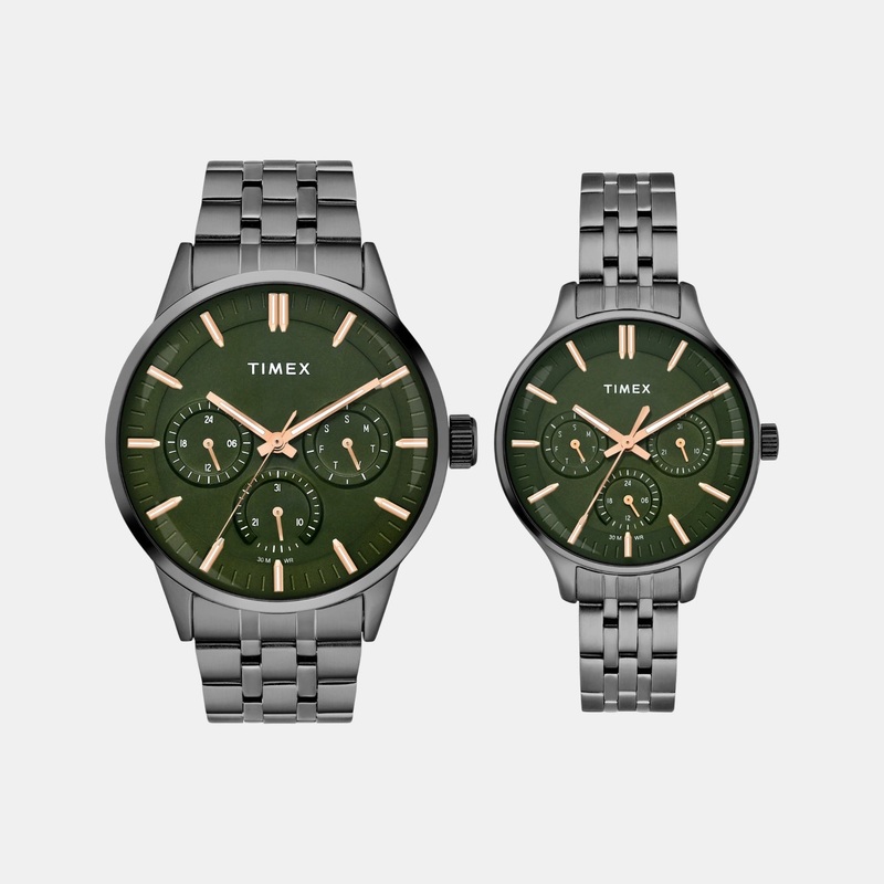 Couple Quartz Green Dial Multi-Function Stainless Steel Watch TW00PR318