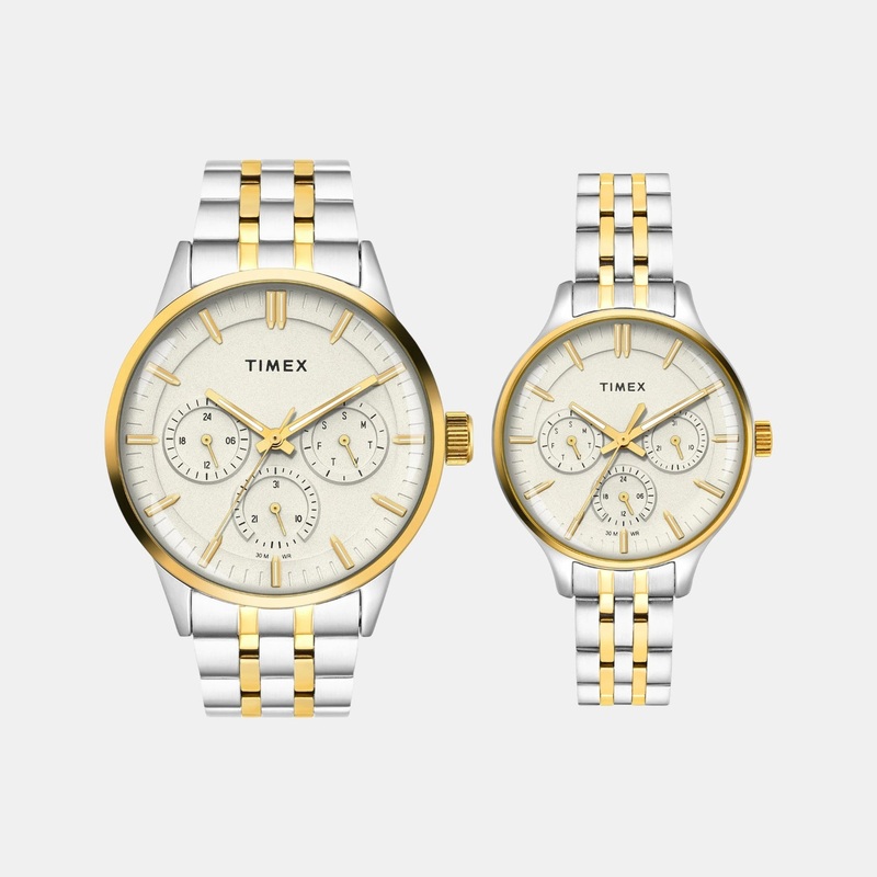 Couple Quartz Grey Dial Multi-Function Stainless Steel Watch TW00PR317
