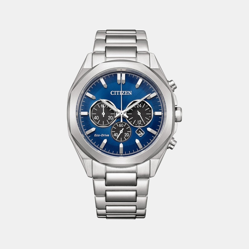 Men Eco-Drive Blue Dial Chronograph Stainless Steel Band Watch CA4590-81L