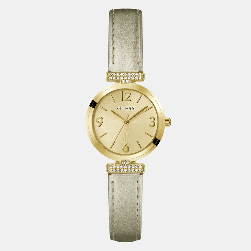 Women Quartz Champagne Dial Analog Leather Watch GW0614L2