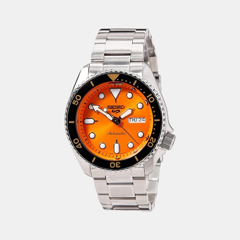 5 Sports Men Automatic Orange Dial Analog Stainless Steel Watch SRPD59K1