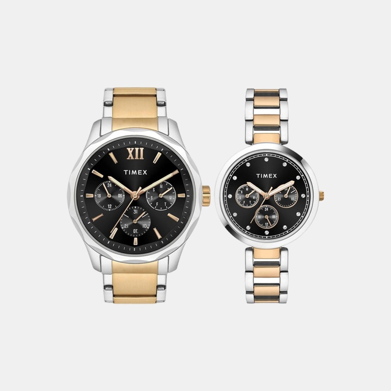 Couple Quartz Black Dial Multi-Function Stainless Steel Watch TW00PR279