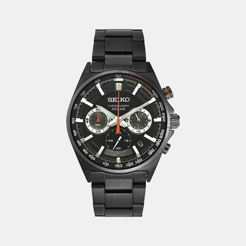 Dress Men Quartz Black Dial Chronograph Stainless Steel Watch SSB399P1