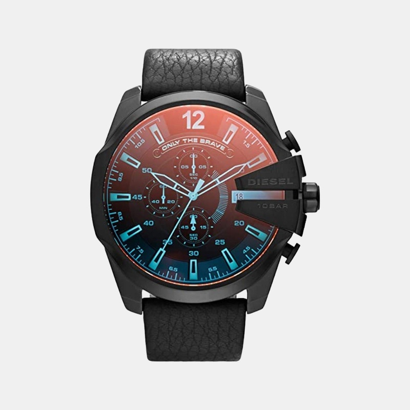 Men's Black Leather Chronograph Watch DZ4323