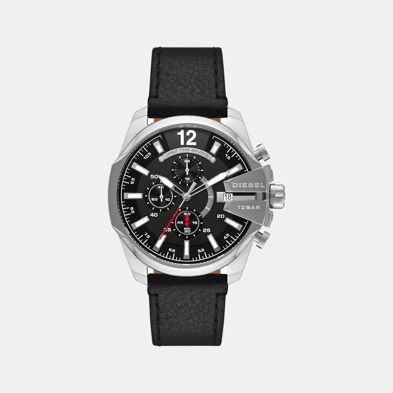Men's Black Leather Chronograph Watch DZ4592