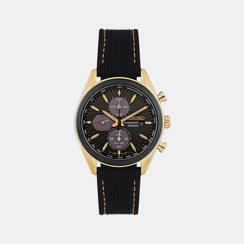 Men Solar Black Dial Chronograph Silicone Watch SSC804P1