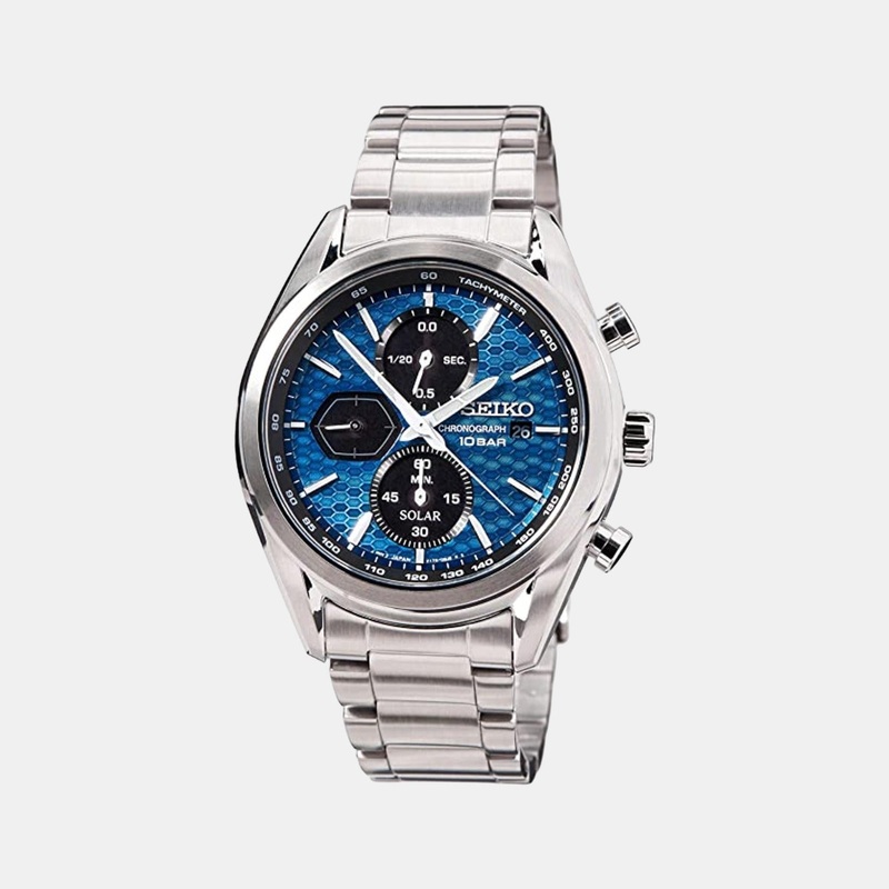 Presage Men Solar Blue Dial Chronograph Stainless Steel Watch SSC801P1