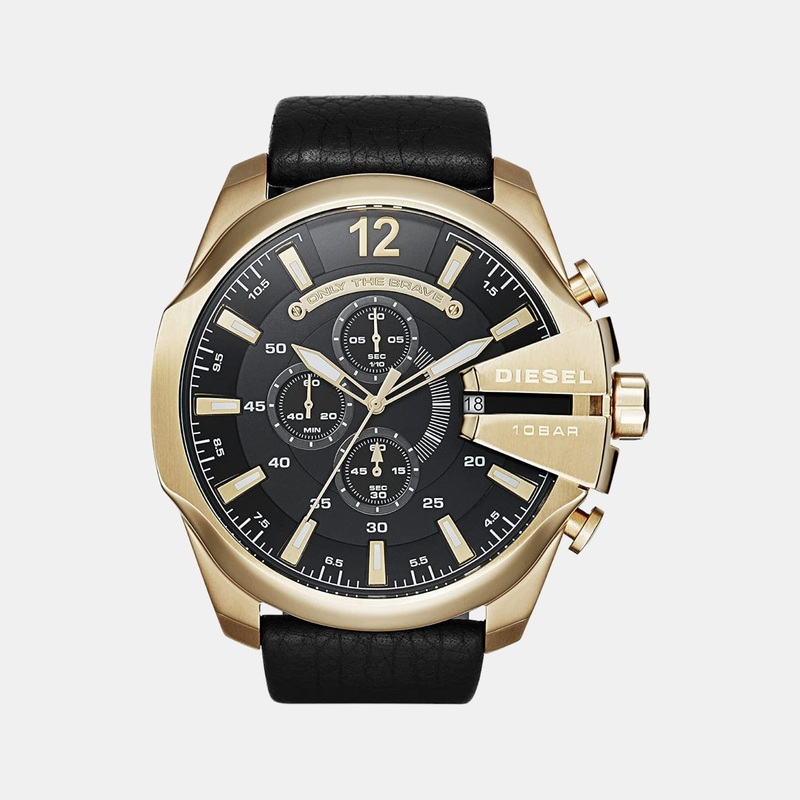 Mega Chief Men's Black Chronograph Leather Automatic Watch DZ4344