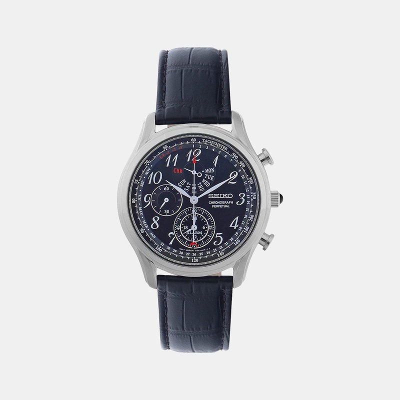Men Quartz Black Dial Chronograph Leather Watch SPC255P1