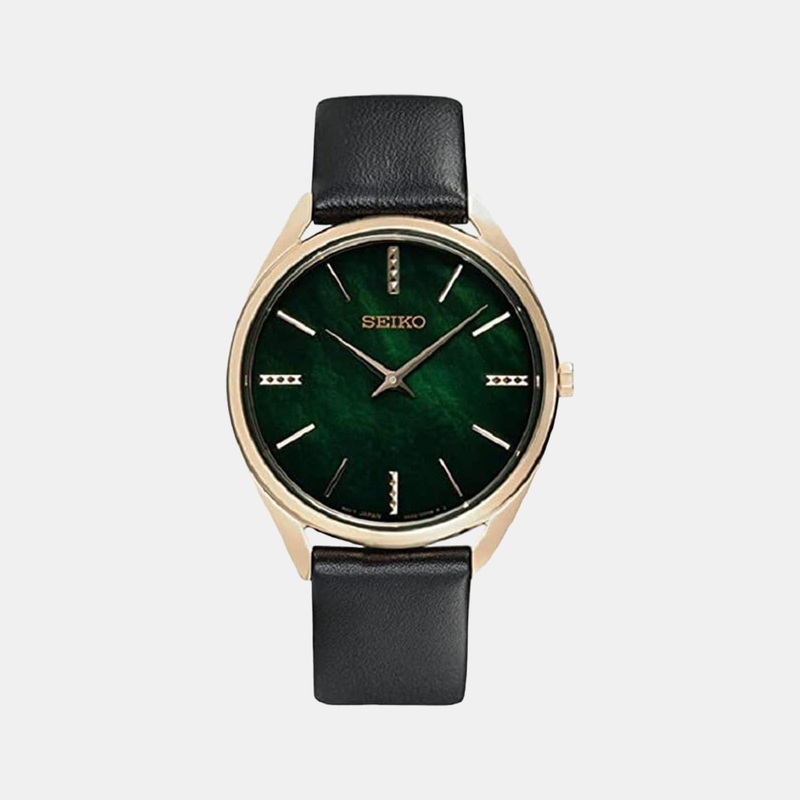 Women Quartz Green Dial Analog Leather Watch SWR068P1