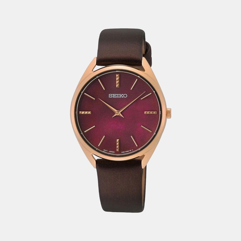 Women Quartz Pink Dial Analog Leather Watch SWR082P1