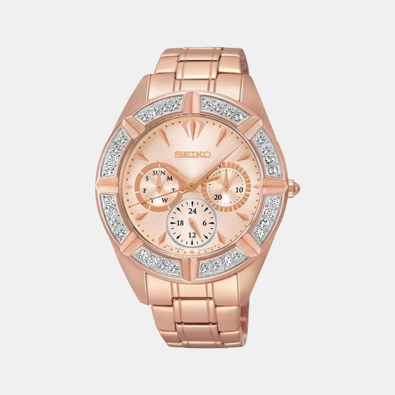 Women Quartz Rose Gold Dial Chronograph Stainless Steel Watch SKY680P1