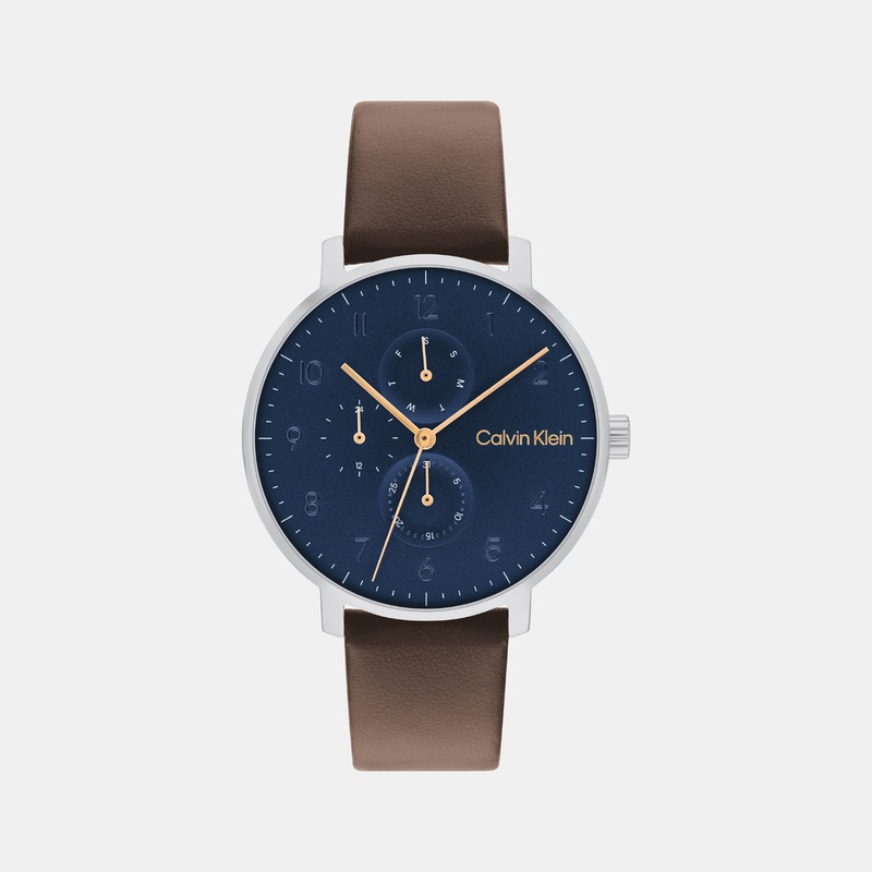 Ck Stun Unisex Blue Dial Multi-Function Leather Watch 25200406