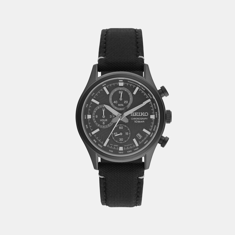 Men Quartz Black Dial Chronograph Leather Watch SSB421P1