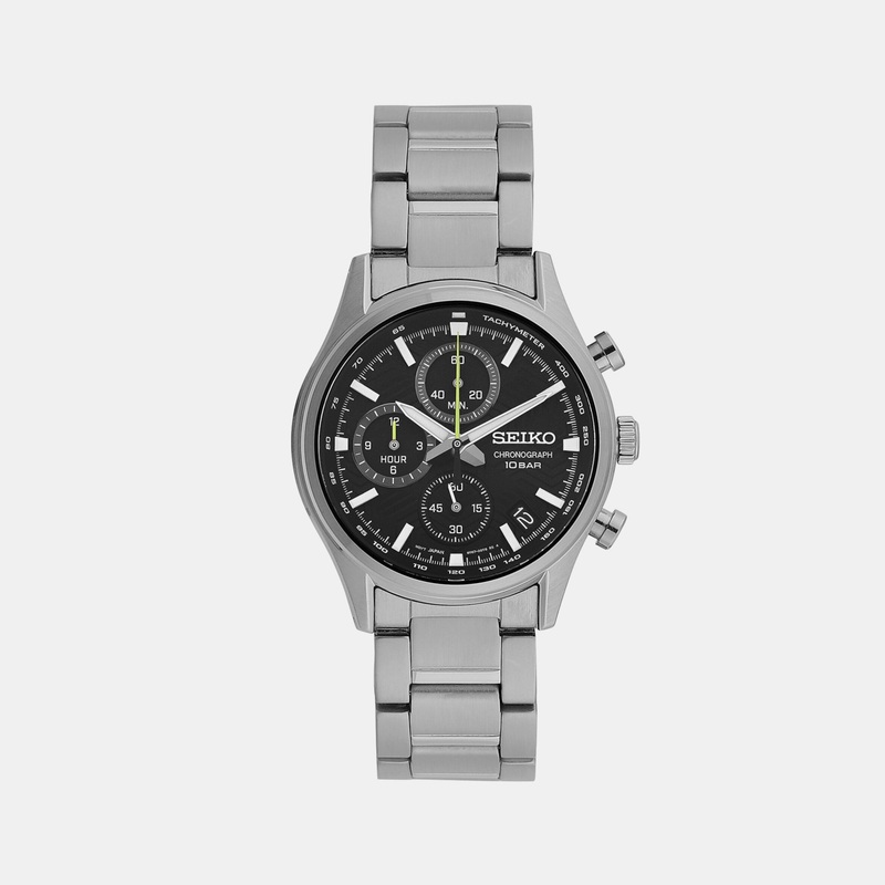 Men Quartz Black Dial Chronograph Stainless Steel Watch SSB419P1