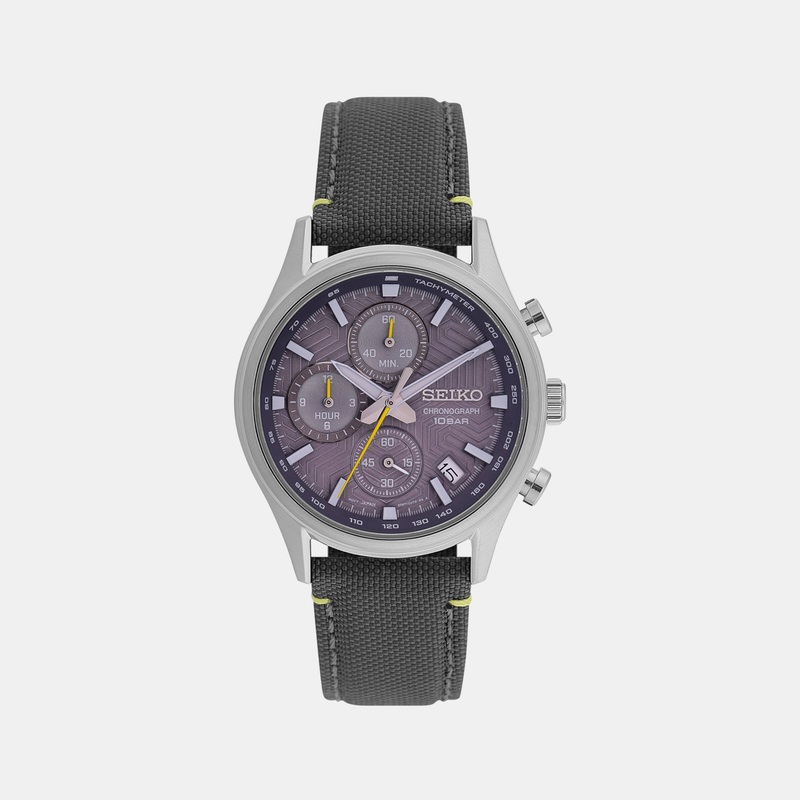 Men Quartz Grey Dial Chronograph Leather Watch SSB423P1