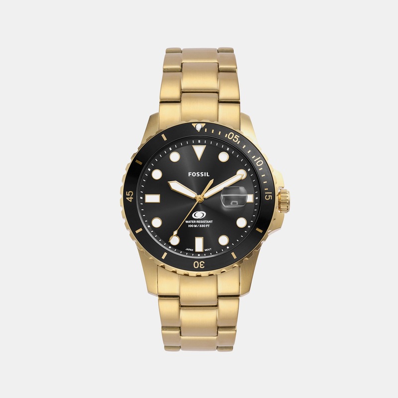 Blue Dive Men Quartz Black Dial Analog Stainless Steel Watch FS6035