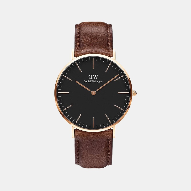 Classic Men's Black Dial Analog Leather Watch DW00100125K