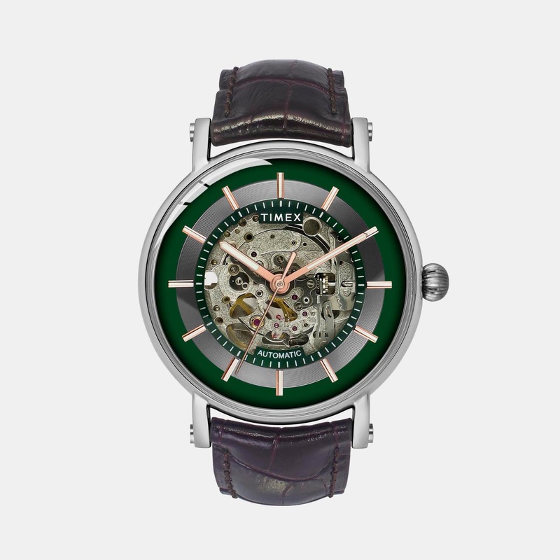 E Class Men's Green Dial Analog Black Leather Watch TWEG16718