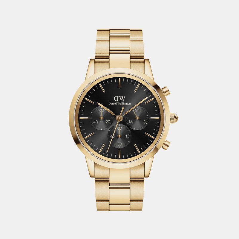 Iconic Men Black Dial Chronograph Stainless Steel Watch DW00100641K