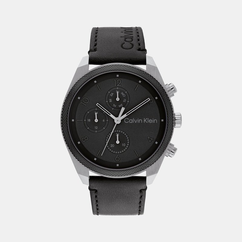 Impact Men's Black Chronograph Leather Watch 25200364