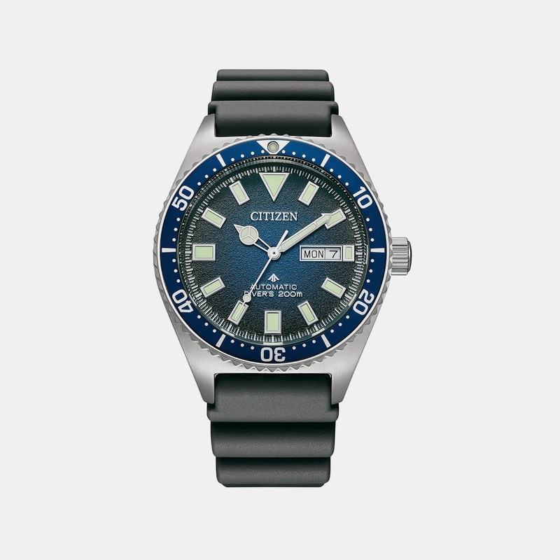 Men Automatic Blue Dial Analog Rubber Watch NY0129-07L