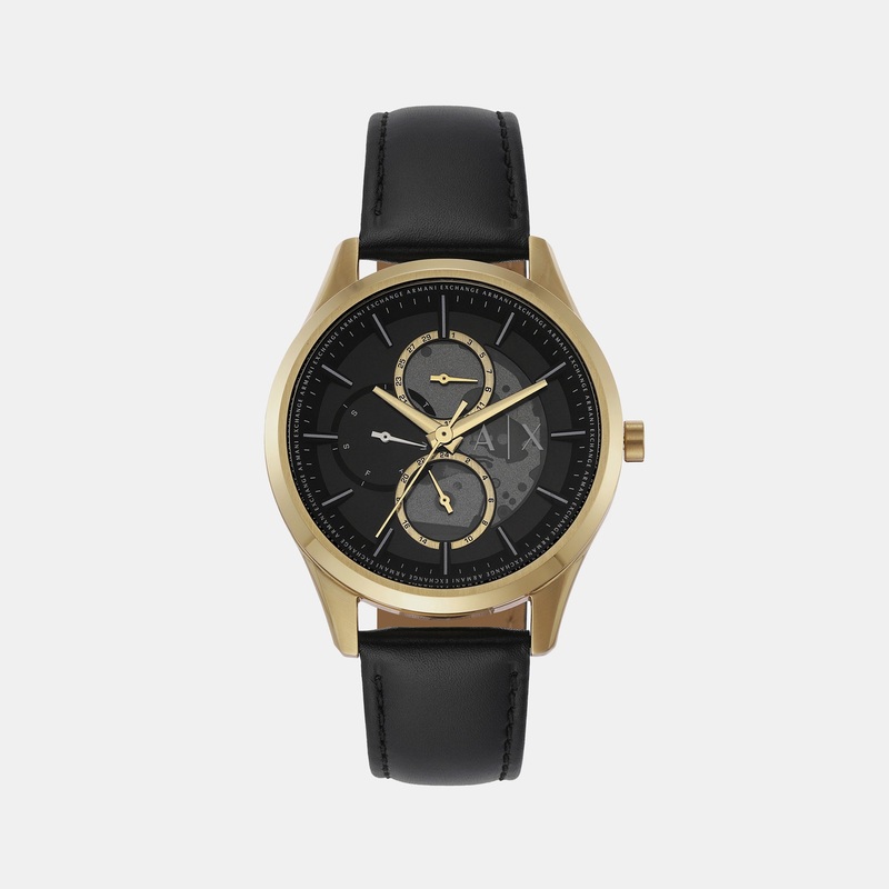 Men's Black Analog Leather Watch AX1876