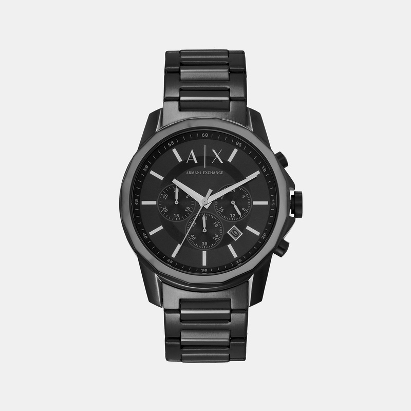Men's Black Chronograph Stainless Steel Watch AX7153SET