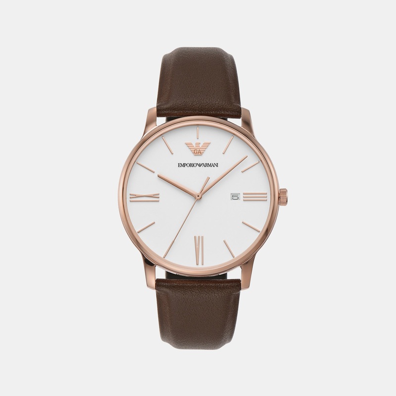 Men's White Dial Analog Leather Watch AR11572