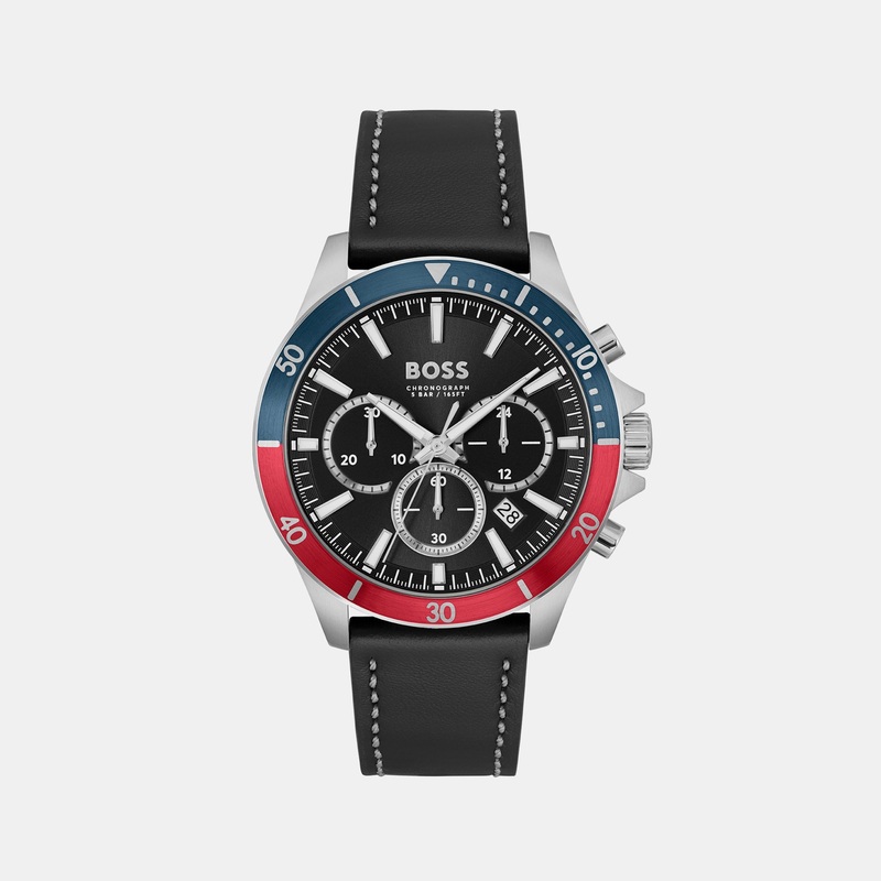 Troper Men Black Chronograph Leather Watch 1514099