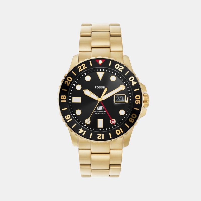 Men Blue GMT Gold Dial Analog Stainless Steel Watch FS5990