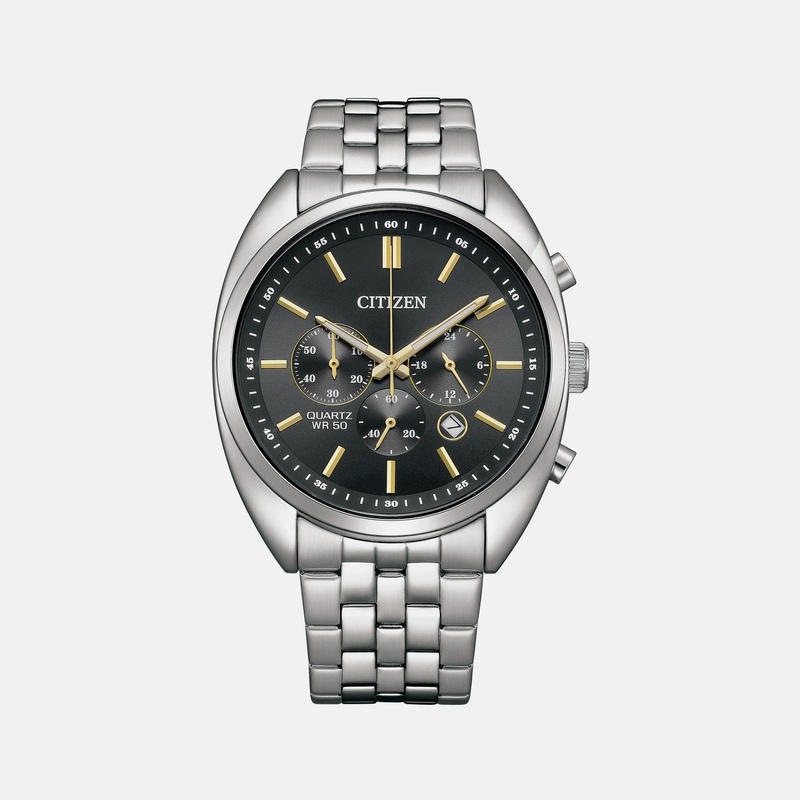 Men Quartz Black Dial Chronograph Stainless Steel Watch AN8210-56E