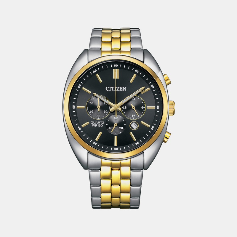 Men Quartz Black Dial Chronograph Stainless Steel Watch AN8214-55E