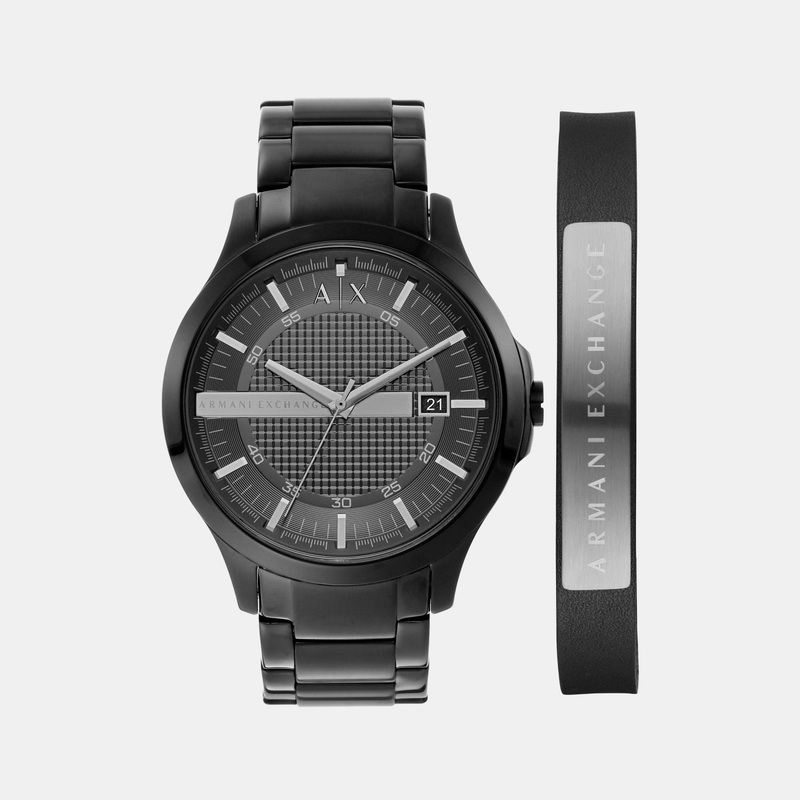 Men's Black Analog Stainless Steel Watch AX7101