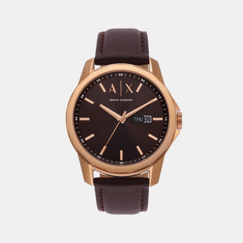 Men's Brown Analog Leather Watch AX1740