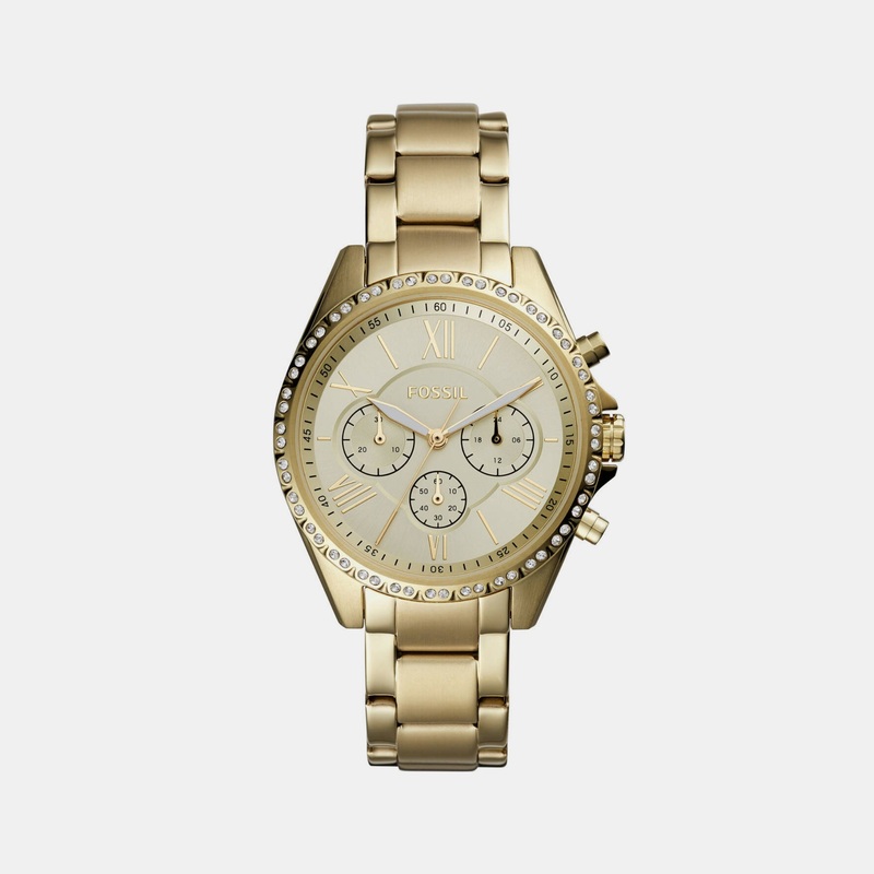 Modern Courier Women Quartz Gold Dial Chronograph Stainless Steel Watch BQ3378