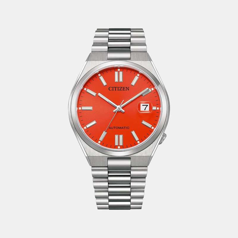 Tsuyosa Men's Orange Dial Automatic Stainless Steel Watch NJ0158-89W