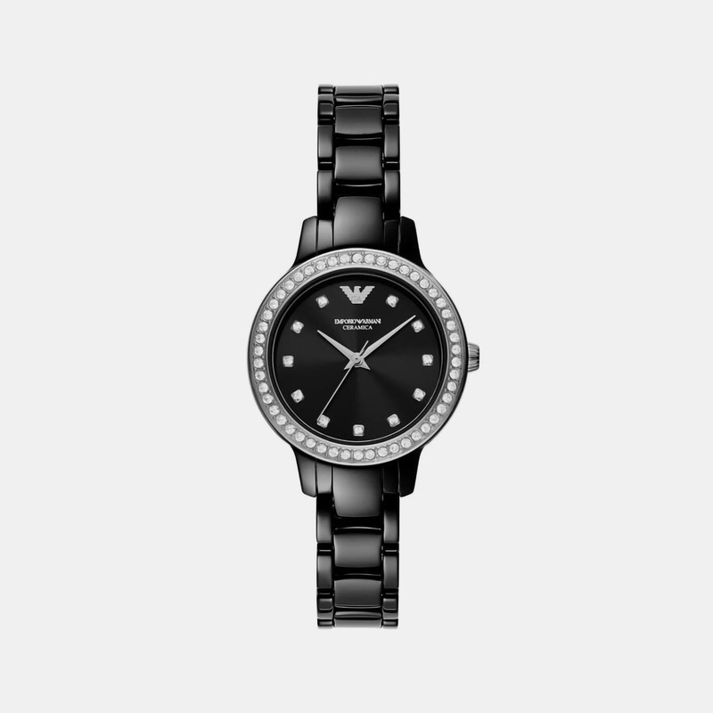 Women Quartz Black Dial Analog Stainless Steel Watch AR70008